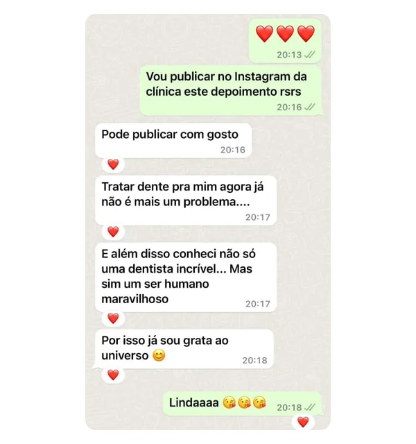 Print de conversa no WhatsApp: Kelen Garcia autoriza a publicação e diz que tratar dente já não é mais um problema